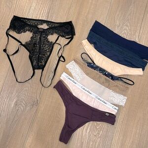 Bundle of 8 thongs + new lace garter